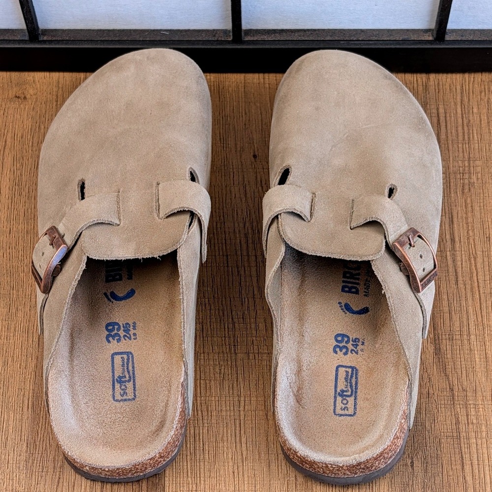 Birkenstock Boston Soft Footbed Taupe Suede Clogs Size 39 L8 M6 GUC